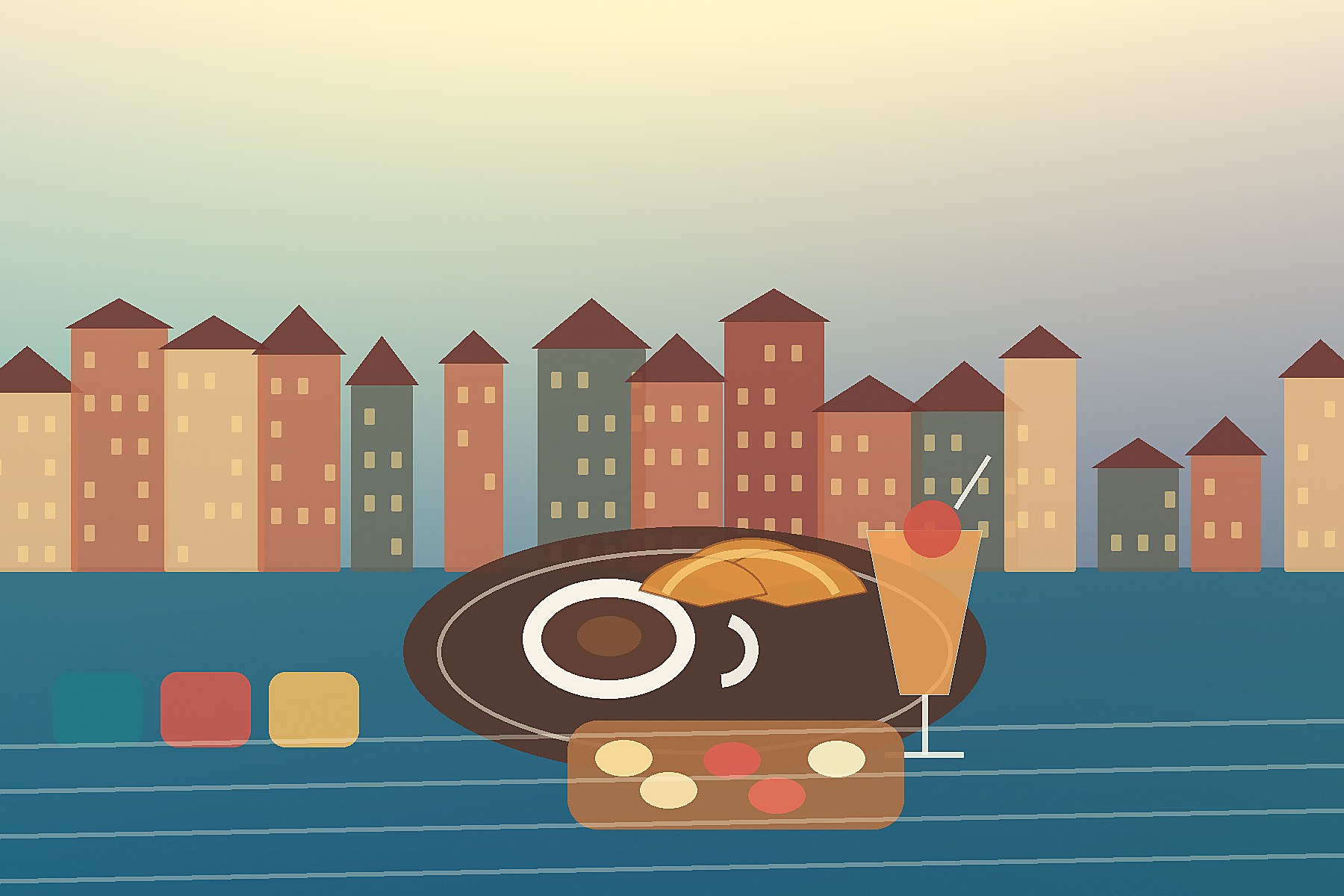 Illustration inspired by coffee, brunch and Rovinj old town terraces